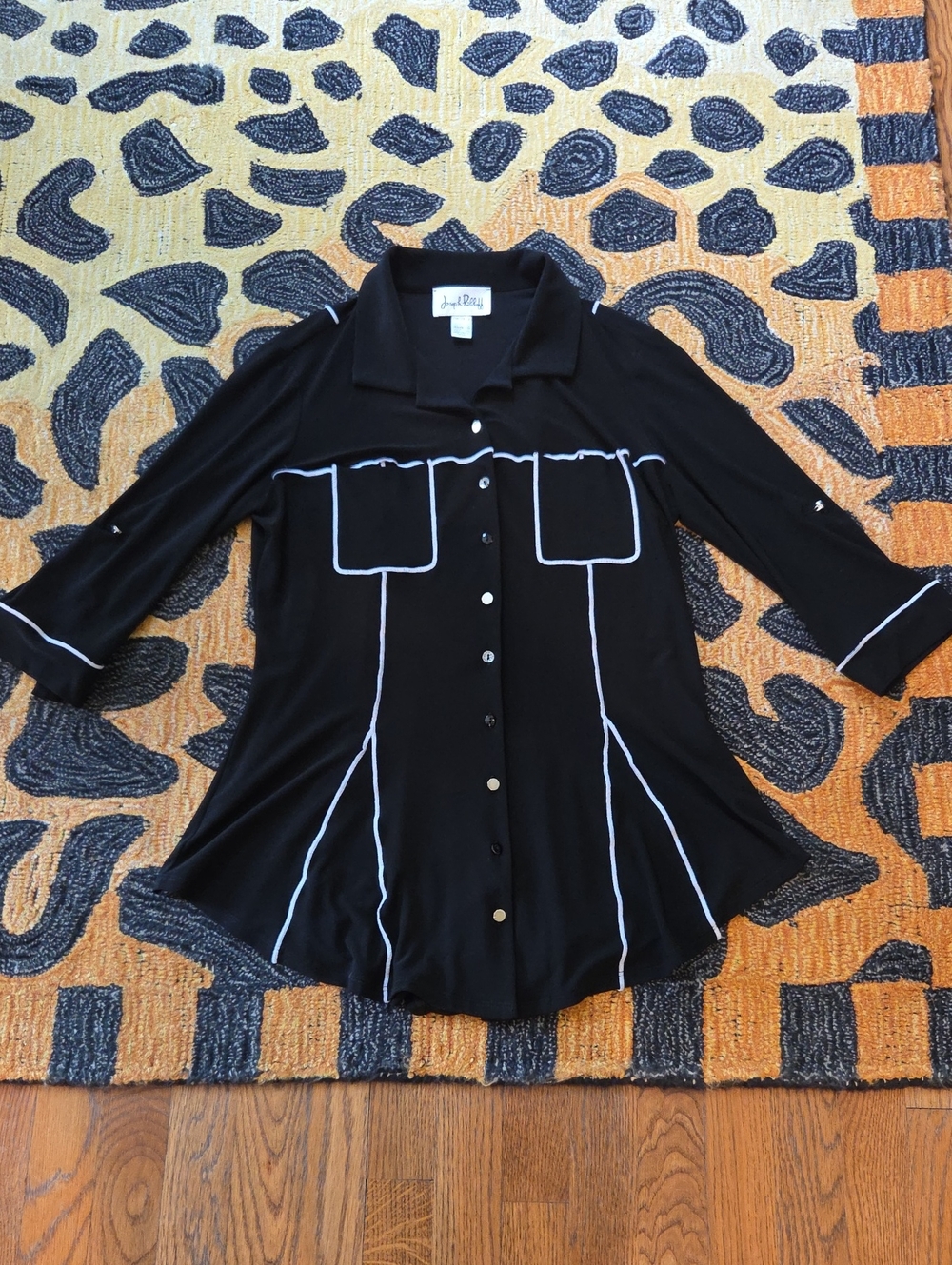 Joseph Ribkoff Black Button-Front Tunic with White Piping